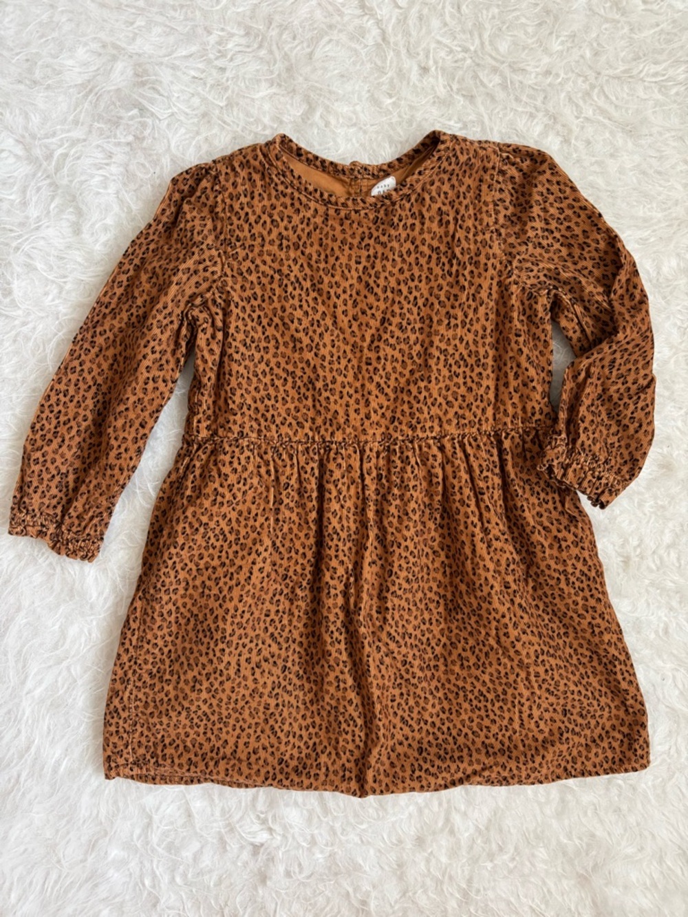 GAP Girls' Rust Brown Leopard Print Long Sleeve Autumn Corduroy Dress